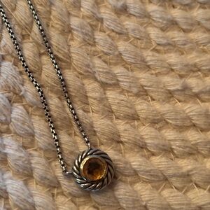 David Yurman classic cable Gold and Silver Pendant Necklace with amber stone.
